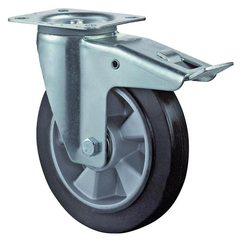 BS Rollen BSRollen Transportgeräte-Lenkrolle m. Festst., Elastik schwarz, Durchm. 160 mm, Traglast 300 kg, Kug (228235)