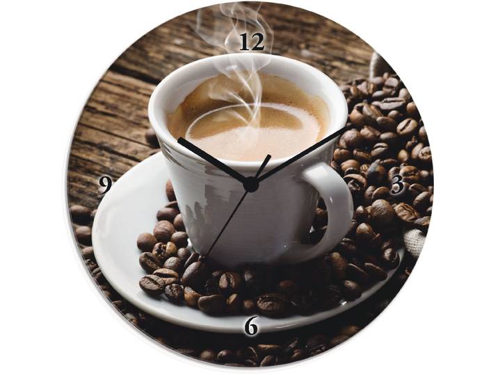 Wanduhr ARTLAND Heisser Kaffee - dampfender Kaffee , braun, T:1,8cm, Wanduhren, Wanduhr, wahlweise mit Quarz- oder Funkuhrwerk, lautlos ohne Tickgeräusche