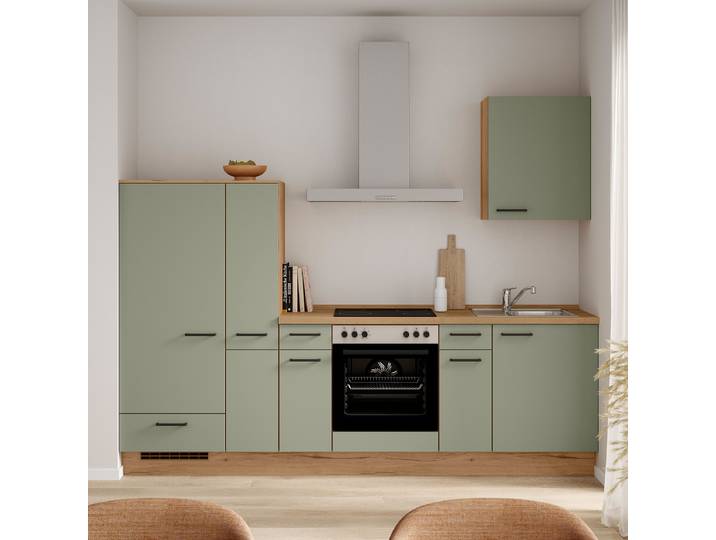 Küchenzeile Low-Line Senso Variante A 270cm Ausrichtung links Grün/Olivgrün Beko