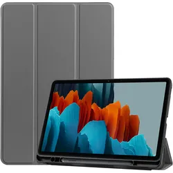 Cazy Premium Smart Hülle Kompatibel mit Samsung Galaxy Tab S7 - Schutz Etui Hülle mit Stifthalter - (Samsung Galaxy Tab S7), Tablet Hülle, Grau