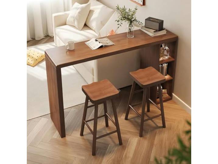 Bar-Tisch aus Massivholz Schmaler, langer Bartisch für Fenster, Küche, Café(Bar Table+2 Chair,140cm/55.1in)