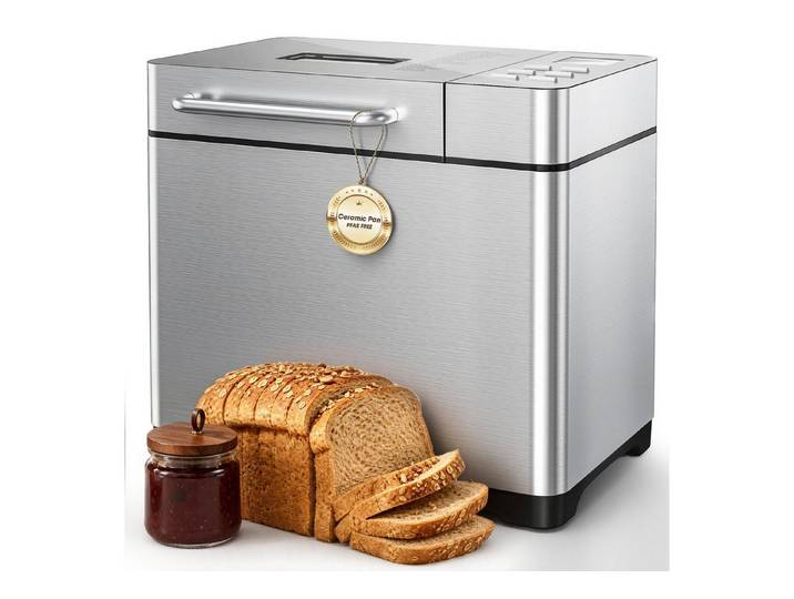 Furnicopia Brotbackautomat 19-in-1 Brotbackautomat, 1kg, Edelstahl, Timer, automatische Beigabe, 19 Programme, 710 W, 19 Programme, 3 Krustenfarben 3 GroBen,Keramik-Antihaft-Backform