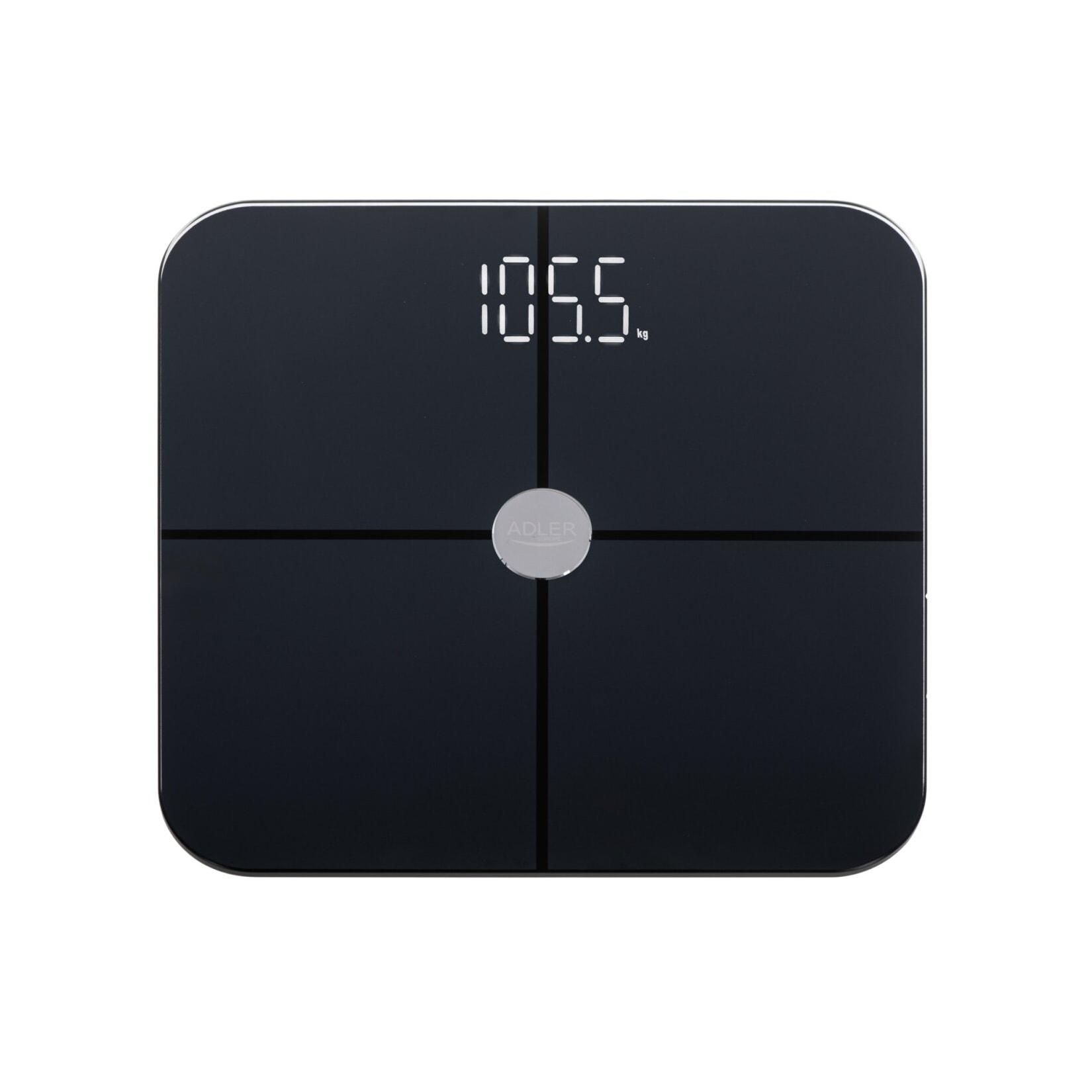Adler AD 8187 Personenwaage mit Körperanalyse mit App, bis 180 kg, Schwarz