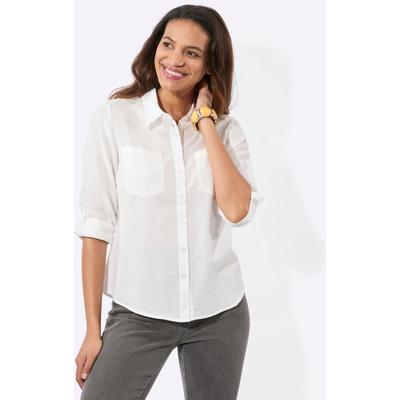 Flanellbluse CASUAL LOOKS, Damen, Gr. 46, weiß (ecru), 100% Baumwolle, unifarben, Blusen