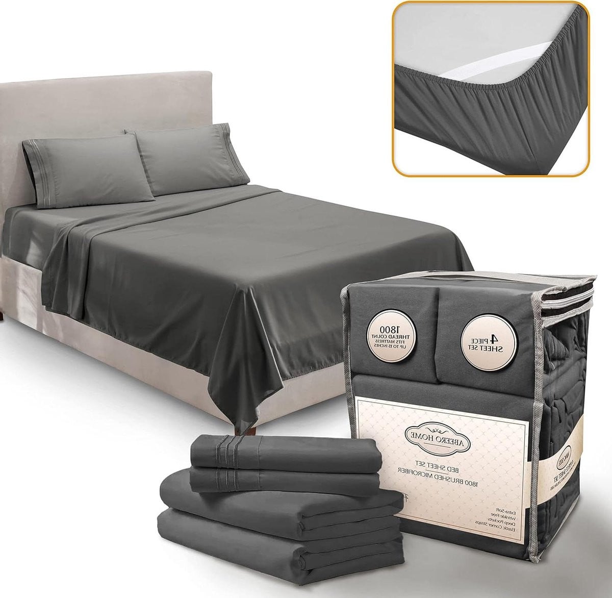 Queensize lakenset in grijs van dubbel geborsteld microvezel