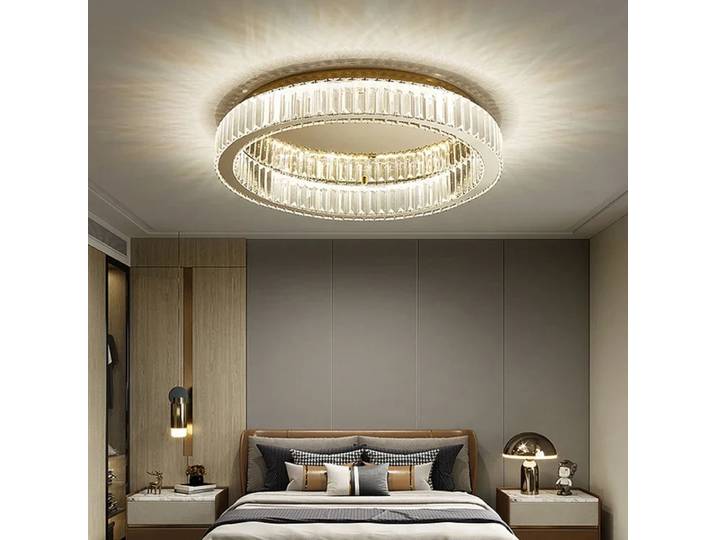 Lustres de plafond en cristal LED ronds éclairage pour salon chambre maison décor intérieur Lampara Techo or argent Lustre lampe