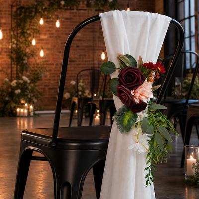 Garvee Rustic Wedding Chair Decorations - 6Pcs Artificial White Flowers with Ribbons - Aisle & Chair Back Decor