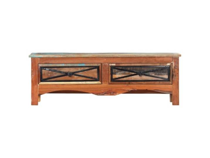 TV-Schrank, 120 x 30 x 40 cm, aus Massivholz, mehrfarbig 2 Schubladen, massives Akazienholz, Retro-Stil, lackiert, Wohnzimmer, Spielekonsole, Zeitschriften