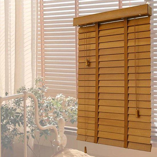 Holzjalousien - Horizontale Rollos - Privatsphäre und Sonnenschutz - 50mm Echtholzlamellen - 100x220cm - Naturholz