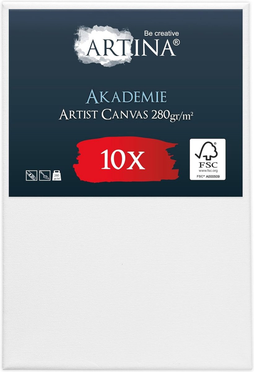 Set van 10 Canvas Schildersdoeken 20x30 cm - FSC-gecertificeerd Spieraam van 100% Katoen