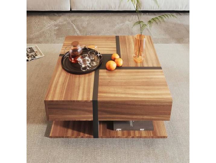 Table basse design contemporain - MODERNLUXE - 4 tiroirs - espace de rangement - 78x78x36cm - marron