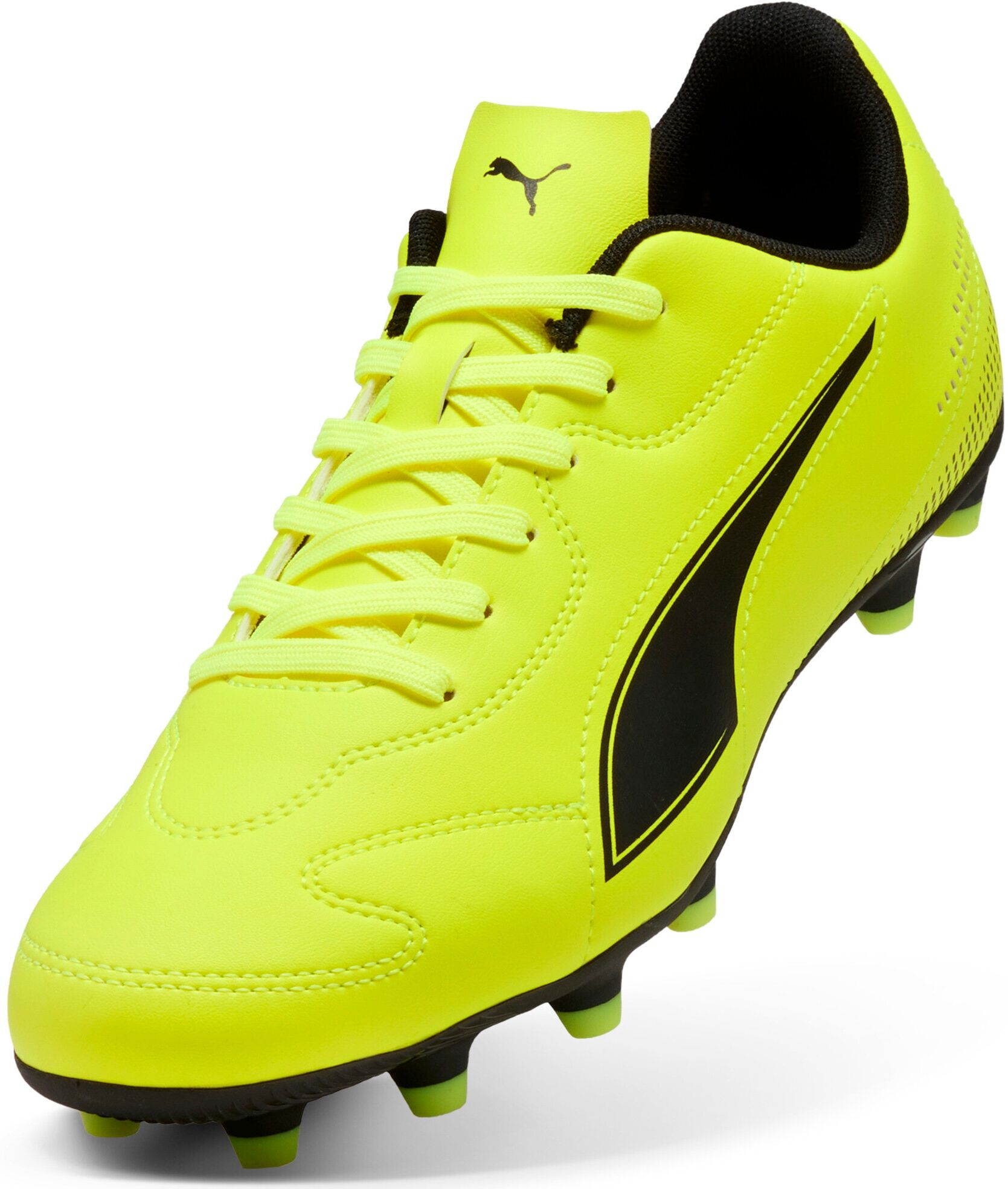 Fussballschuh PUMA "VITORIA II FG/AG", Herren, Gr. 46,5, Textil, gelb (gelb alert, puma schwarz), Synthetik, Schuhe Fussballschuh, für Rasen- und Kunstrasenplätze, mit Schnürung, aus Synthetik gelb alert, puma schwarz 46,5, Textil