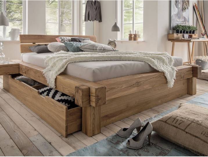 Casamia Massivholzbett Bett Doppelbett Balkenbett Jugendbett Lana 140/160/180x200cm Wildeiche