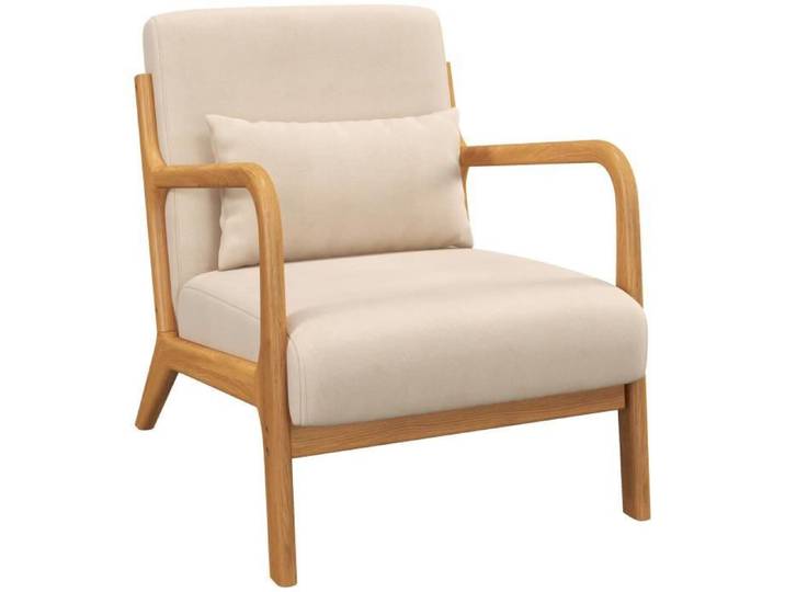 Fauteuil lounge ANDIE bois et beige