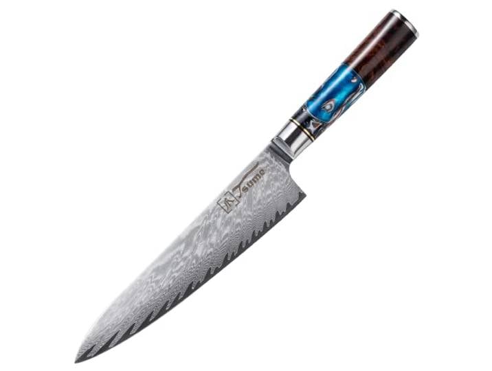 Tsume Kochmesser Gyuto Sturm, Klingenlänge 20cm, Echtes Damast Küchenmesser, 67 Schichten VG10 Edelstahlkern mit Sturmigem Kunstharz Handgriff, Rasiermesserscharf