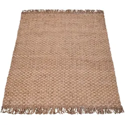 JUTETEPPICH handgewebt wendbar, mit Korbbindung-Motiv, Natur, 120 x 170 cm