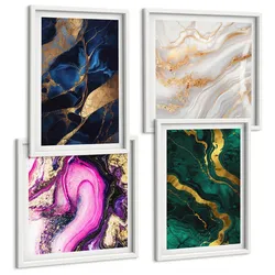 BILDER SET 4er Set - 50x50 cm & 40x60 cm Weißer Rahmen - Abstrakter Marmor mit Farben