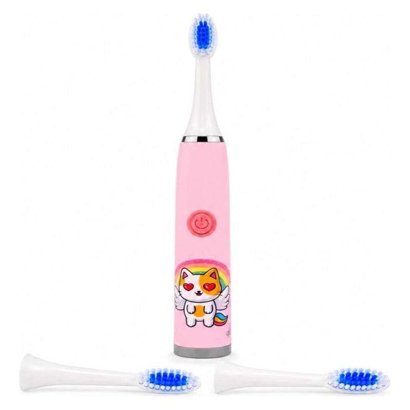 iLike Kinder-Zahnbürste W3 Elektrische Zahnbürste (batteriebetrieben) + 3 Aufsätze, rosa (ILIKE)