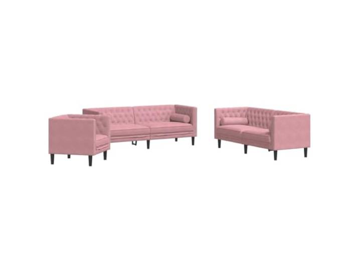 Todiikf 3-Teiliges Chesterfield Sofa Set Couch Garnitur mit Kissen Rosa Eleganter Polstersesselsatz für das Wohnzimmer mit sanftem Samtbezug, Knopftuftung und dicker Schaumstoffpolsterung.