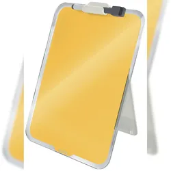 LEITZ Desktop-Notizboard Cosy, A4, gelb, Sicherheitsglas, trocken abwischbar, inkl. Marker mit Wischer und Stifthalter