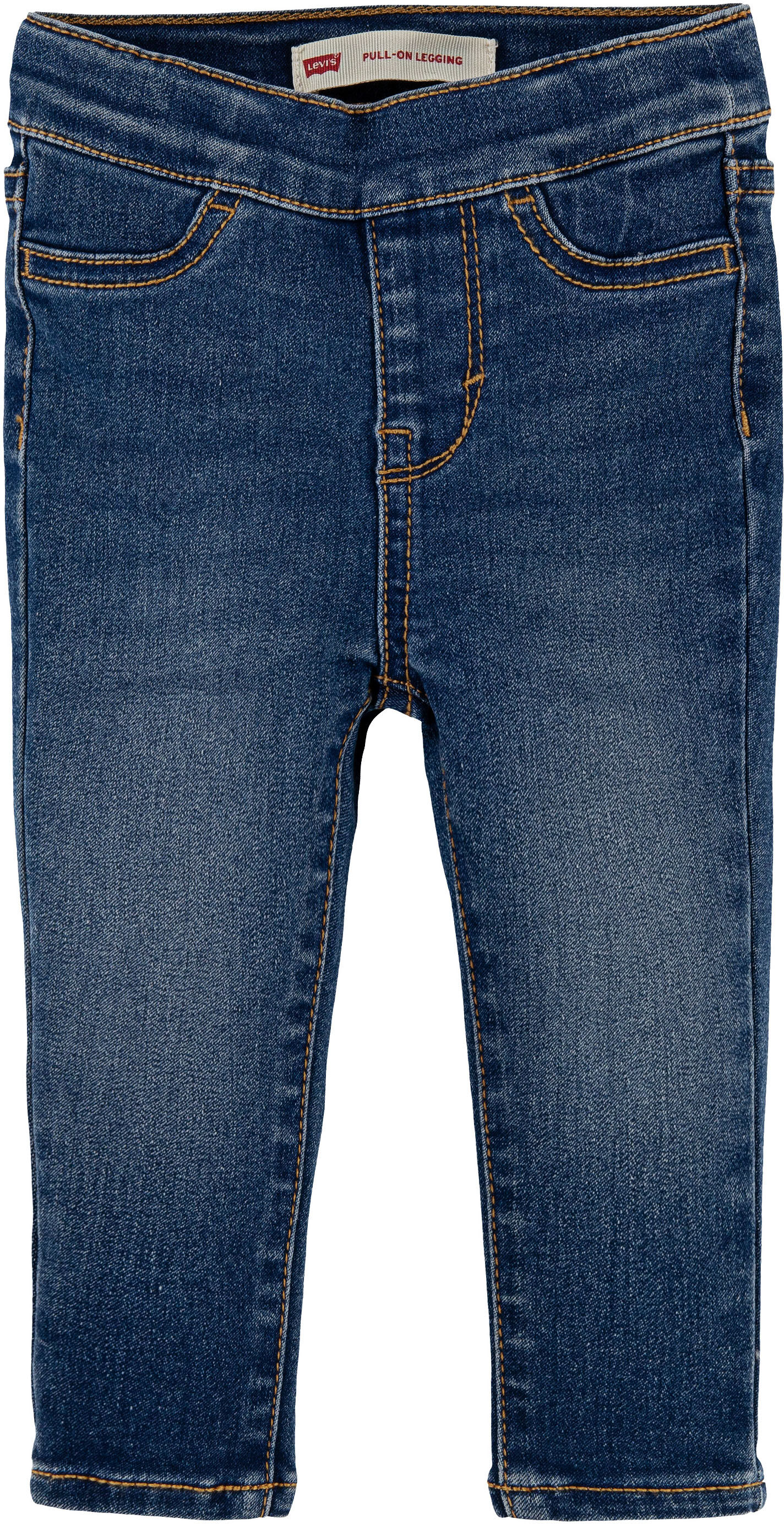 Schlupfjeans LEVI'S KIDS "PULL-ON JEGGING", Mädchen, Gr. 24/92 (24M), N-Gr, blau (mid blau used), Denim/Jeans, Obermaterial: 76% Baumwolle, 23% Polyester, 1% Elasthan, unifarben, Basic schmal, Jeans Schlupfjeans, for BABYGIRLS
