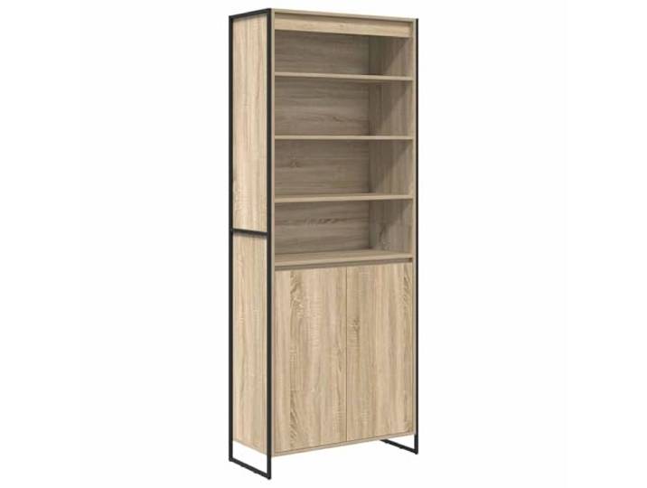 KPOTUERTU Hoher Schrank Sonoma 79 x 36 x 200 cm Holzwerkstoff Industrieller Stil, Stahlbeine, Aufbewahrung für Bücher, Elektronik, Deko, Wohnzimmer