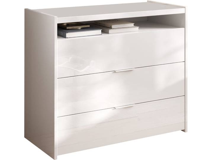 Kommode HOME AFFAIRE Malmo, Schubkastenkommode B/T/H 111/50/95 cm, mit 3 Schubkästen , weiß (weiß hochglanz lack), B:111cm H:95cm T:50cm, Sideboards, Kommode, offene Ablage, Top 22 mm stark, Metallgriff, Weiss Hochglanz Lack
