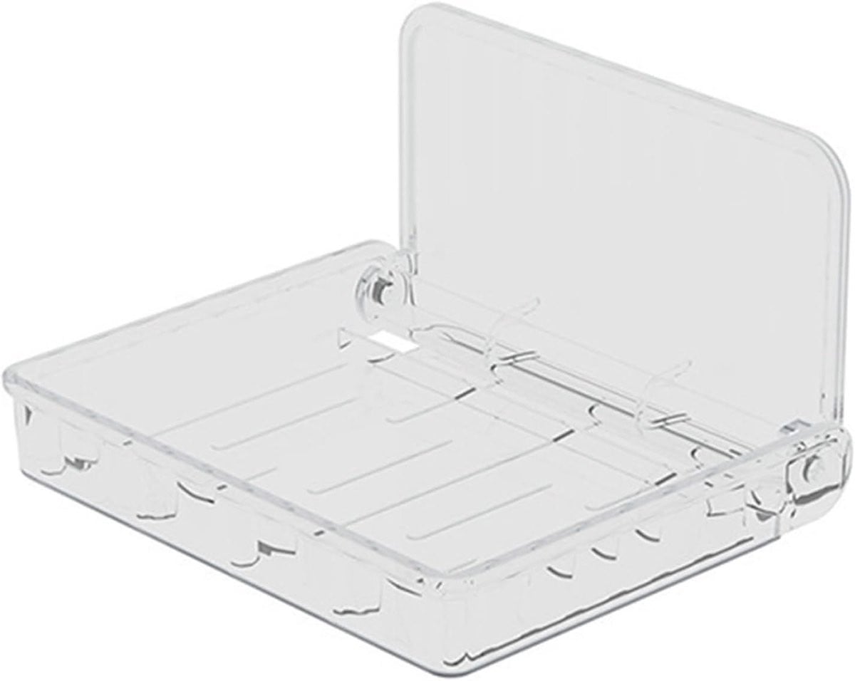 Transparante opvouwbare wandorganizer van acryl met zelfklevende bevestiging voor badkamer en keuken