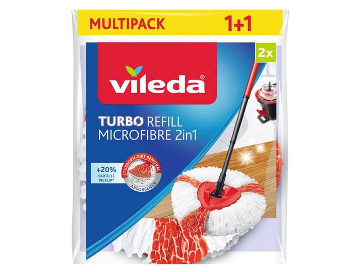 Wischbezug VILEDA Vileda TURBO Refill Microfibre 2in1 Ersatzkopf Doppelpack , rot (weiß, rot), B:27cm H:30mm T:7cm, gewirkt, Mikrofaser, Putztücher, Wischbezug, Ersatzkopf mit Dreiecksform - für alle Oberflächen geeignet