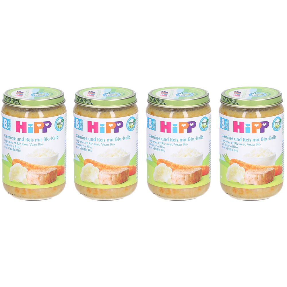 HiPP Gemüse und Reis mit Bio-Kalbfleisch ab 8 Monaten x4 4x220 g Brei