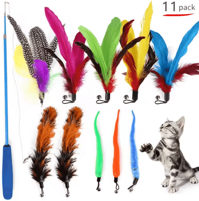 Inspire Curations Feather Frenzy 11 Piece Cat Teaser Replacement Set 11pcs