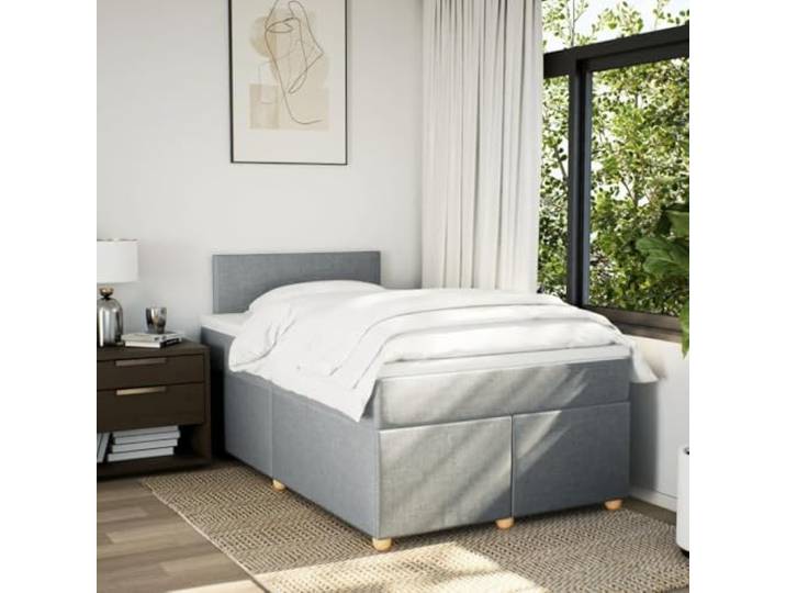 KTHLBRH Boxspringbett 120 x 200 hellgrau mit Matratze Taschenfedern, waschbarer Matratzenschoner, Latten im Lieferumfang enthalten, atmungsaktiver Stoff
