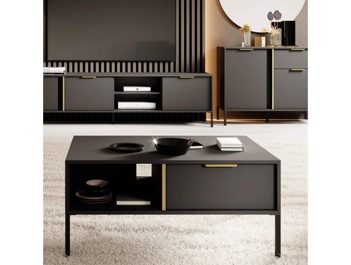 Couchtisch Couchtisch VALDI 97 cm Anthrazit Gold Metallfüße 2S