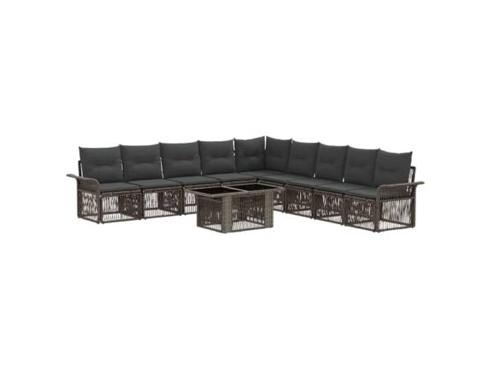 PUGYNBK Garten-Sofa-Set, 10-teilig, grau, Polyrattan Modular Eckregal, witterungsbeständig, Schaumkissen, beschichteter Stahl