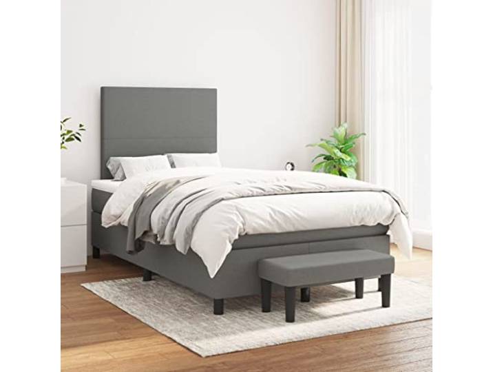 RJPLMFV Komplettes Bett, 120 x 200 cm, Dunkelgrau, mit verstellbarem Kopfteil