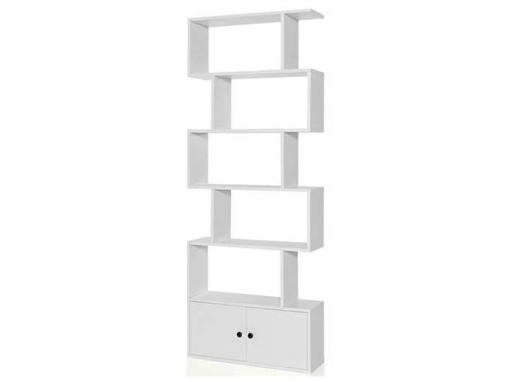 GIANTEX Étagère Bibliothèque en Bois avec 5 Niveaux+2 Portes 70x23x183CM Meuble de Rangement Blanc en Forme S Style Scandinave