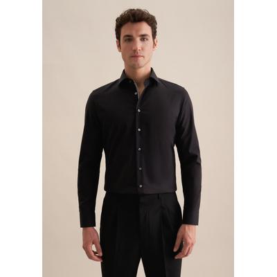 Businesshemd SEIDENSTICKER "Slim", Herren, Gr. S (38), normale Ärmellängen, schwarz, 100% Baumwolle, unifarben, slim fit, 2-Knopf-Manschette, Hemden, Slim 1/1 Kentkragen Uni