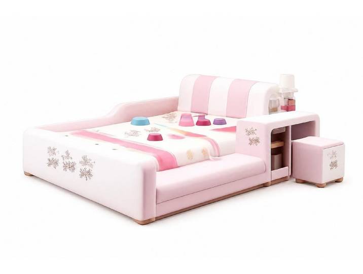 Xlmoebel Kinderbett Rosa Holz-Kinderbett mit Ablagen im modernen Prinzessinnen-Stil, Made in Europa