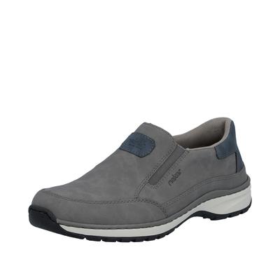 Slipper RIEKER, Herren, Gr. 41, Textil, grau (grau, jeansblau), Lederimitat, Basic, Schuhe Slipper, Slip-on-Sneaker, Freizeitschuh, Halbschuh mit Gummizug