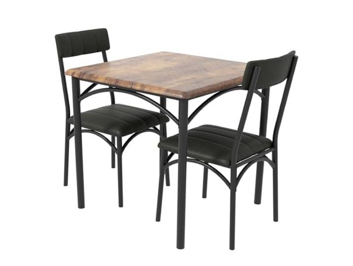 Koioplie Platzsparendes 3-teiliges Esszimmermöbel-Set für 2 Personen – Quadratischer Esstisch mit 2 gepolsterten Stühlen – Metall-Holz-Mix – Perfekt für kleine Räume, Apartments & Studios –