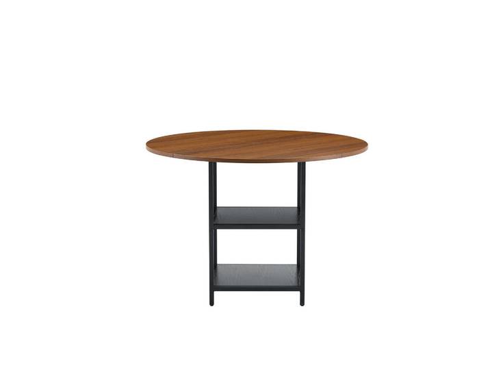 Modfu Esstisch aus MDF und Metall 107x107x75 cm Schwarz/Walnussfarben mit 2 offenen Ablagen im Industrial-Stil, 107x75x107 cm, Esszimmer, Esstische