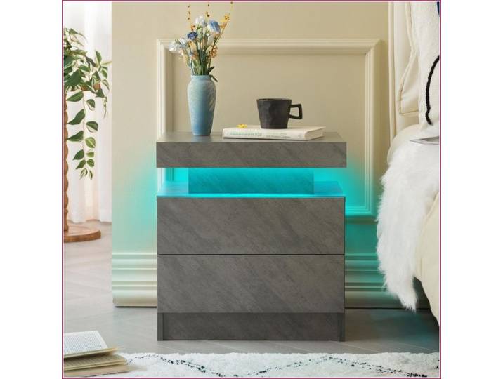 Nightstands - Table de chevet LED ajustable avec 2 tiroirs - Gris Foncé