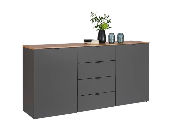 Hom`in Sideboard, Graphit, Eiche Artisan, Kunststoff, 4 Fächer, 4 Schublade(n) Schubladen, 180x91x44 cm, Beimöbel erhältlich, Wohnzimmer, Kommoden & Sideboards, Sideboards