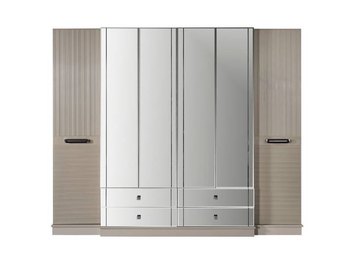 Villa Möbel Kleiderschrank (Kleiderschrank, 1-St., 6 trg. Kleiderschrank) Kleiderschrank Grau mit Spiegel mit viel Stauraum