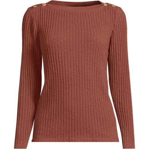 Rippstrick-Shirt mit U-Boot-Ausschnitt für Damen, Damen, size: regular, Braun, Elasthan/Baumwoll-Mischung/Polyester-Mischung, by Lands' End