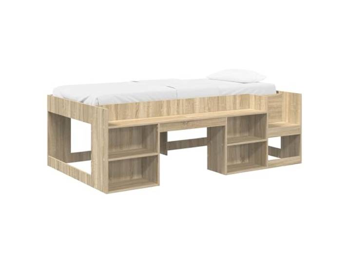 PUGYNBK Kinderbett mit Aufbewahrung, Sonoma-Eiche, 90 x 190 cm Robustes Holz, integrierte Fächer, modernes Design, einfache Montage