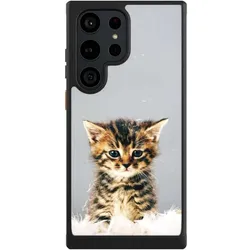 Nivocase Hülle für Samsung Galaxy S23 Ultra Handyhülle NIVOcore Case Schwarz Feder Haustier Katze (Samsung Galaxy S23 Ultra), Smartphone Hülle, Schwarz
