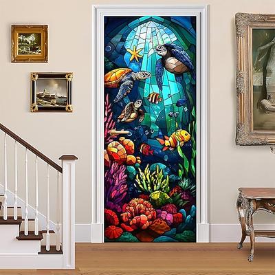 Türbanner mit Unterwasserwelt-Aquarium-Motiv, bunte Meeresfische, Korallenriff-Wanddekoration, Veranda-Dekoration