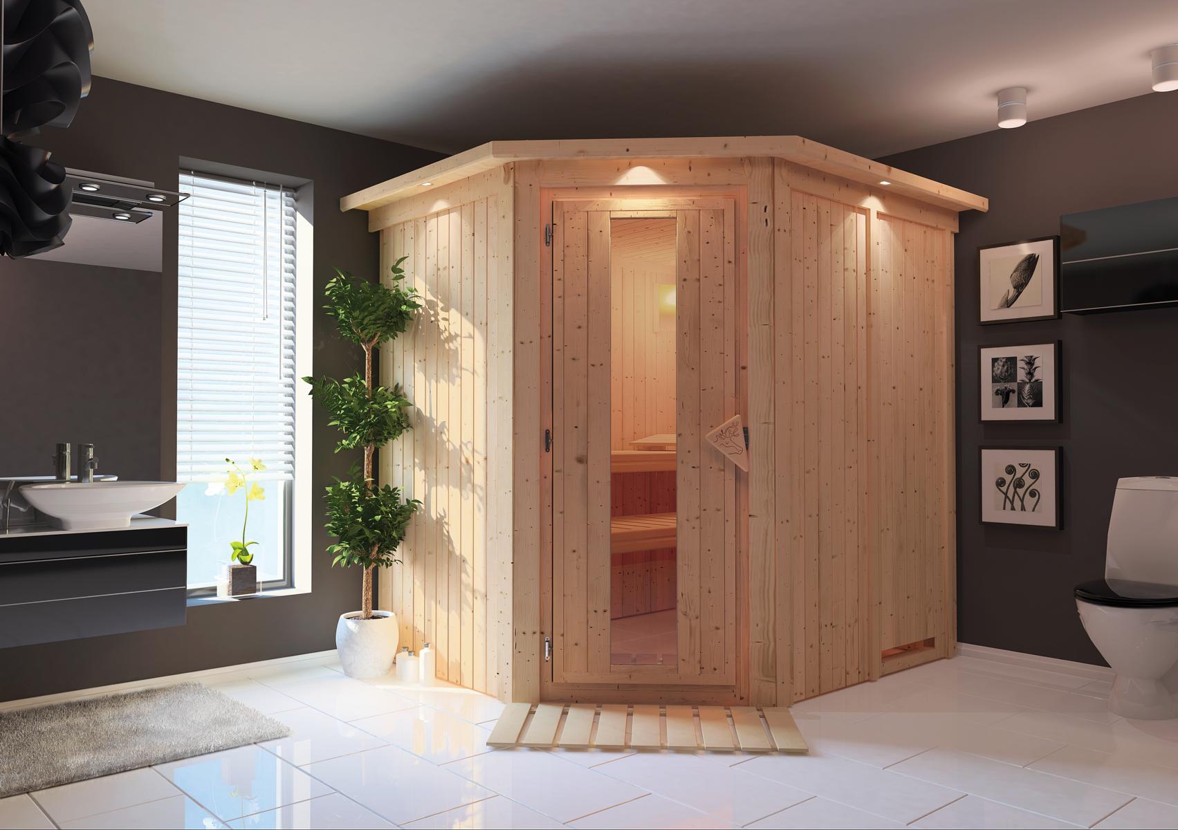 KARIBUHOLZT Sauna Siirin Eck, o. Zub. m.Isoliertür u.Dachkranz 09221882