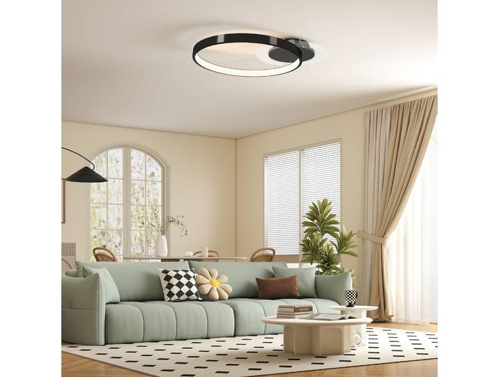HOMCOM Plafonnier LED Moderne 30W Noir Luminosité Réglable